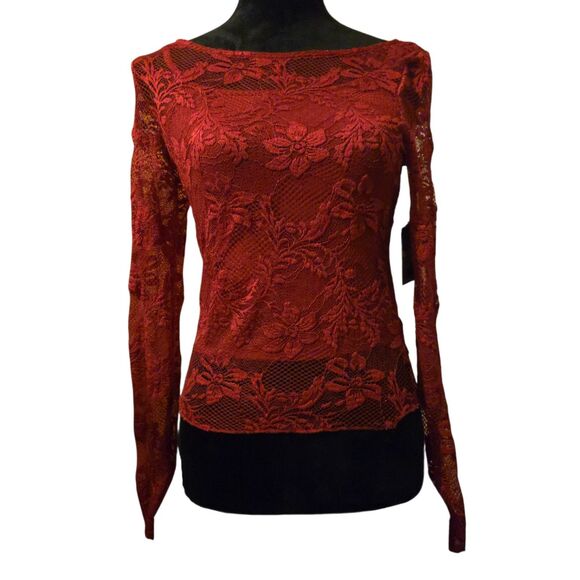 NWT Dylan Ryan M Floral Lace Top LINED Red Sexy Siren Whimsigoth Fairy Grunge - Picture 1 of 10